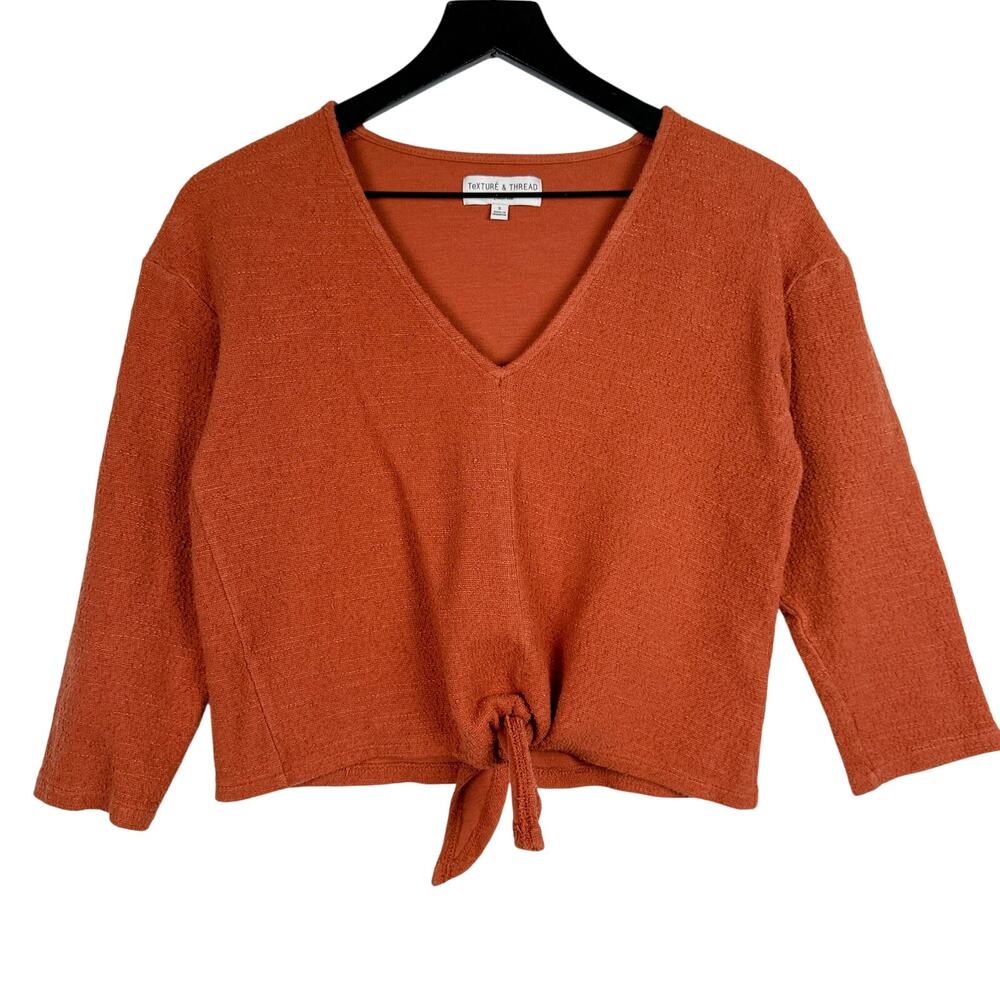 Madewell Texture & Thread Tie Front VNeck Knit Blouse Orange - S